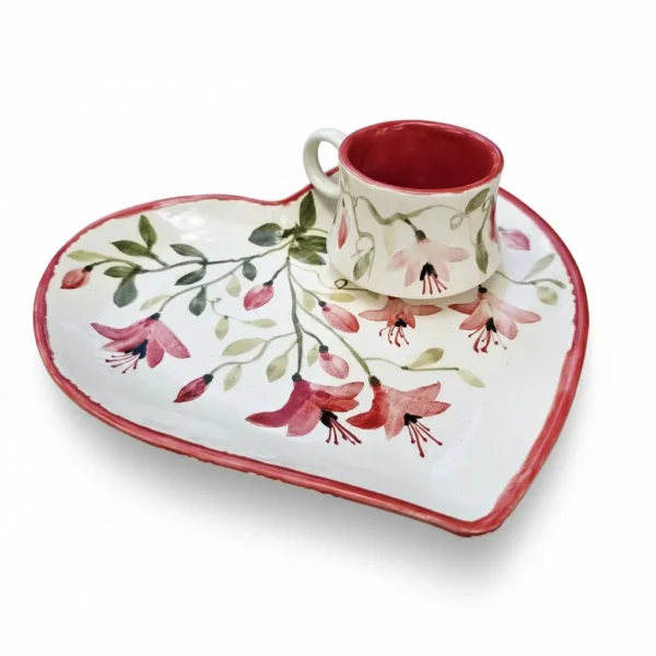 ست فنجان و بشقاب سرامیکی گل انار