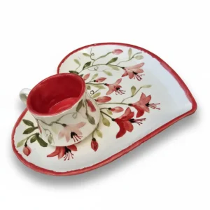 ست فنجان و بشقاب سرامیکی گل انار