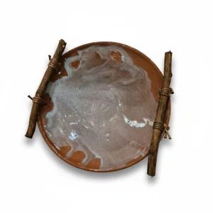 ظرف سفالی پذیرایی دسته چوبی