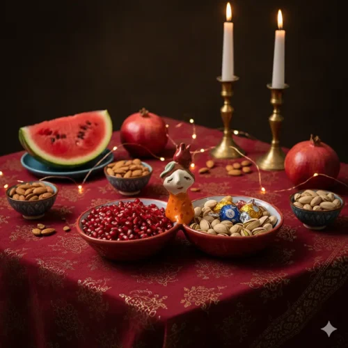 پیاله سفالی دوقلو یلدایی دخترک اناردار