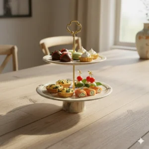 شیرینی خوری دو طبقه سرامیکی طرح گل آبی