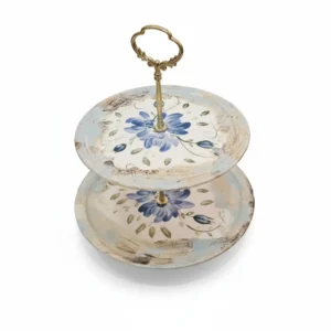 شیرینی خوری دو طبقه سرامیکی طرح گل آبی