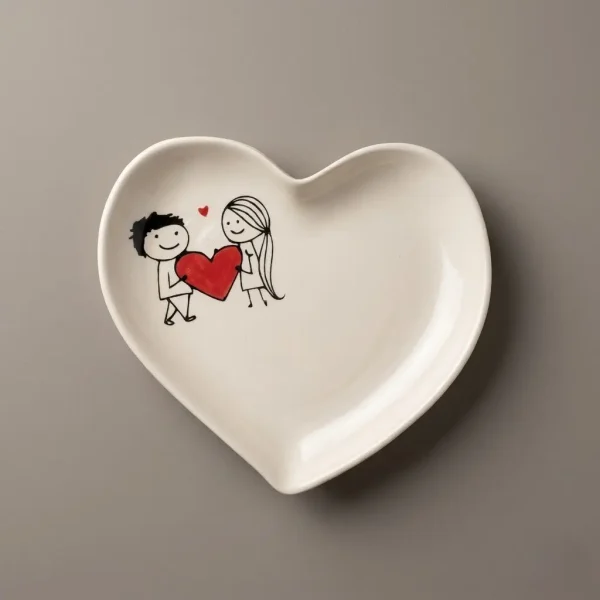 بشقاب برنج خوری سرامیکی قلبی با طرح love