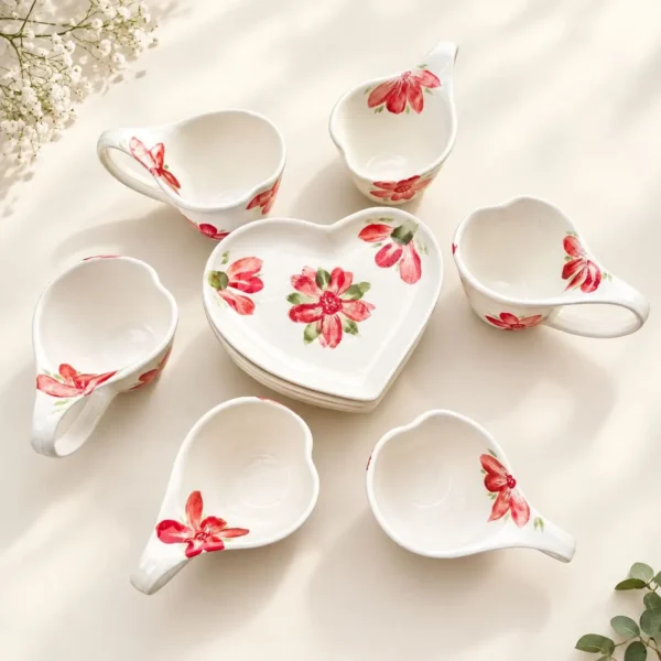 ست فنجان و نعلبکی گل قرمز